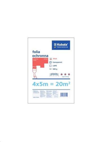 Védő-, takaró fólia, vastag, átlátszó, tartós, 500 g, 4x5 m, SUPER STRONG TRANSPARENT, KUBALA