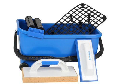 Fugázó szett / burkoló készlet (vödör, görgők, lehúzó rács, lemosó szivacs, gumizó), 20 l, KUBALA